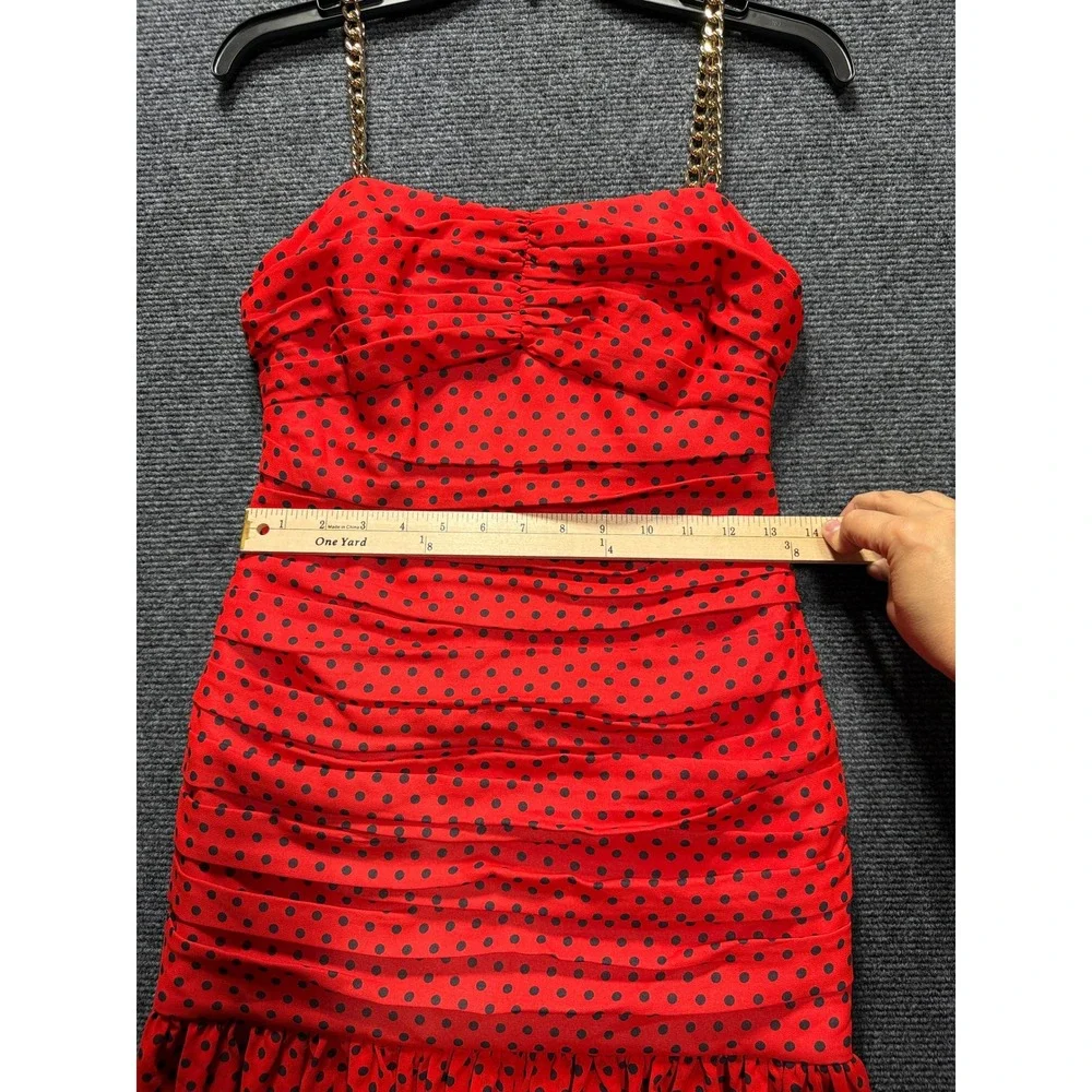 Michael Kors Simple Dot Bustier Dress Women 2 Red Polka Dot Chain Ruched Mini